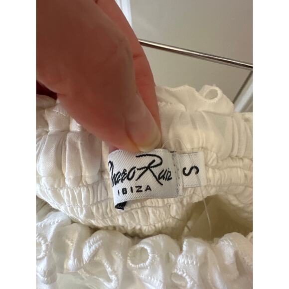 Charo Ruiz Ibiza Isabella White Eyelet Off Shoulder Maxi Dress Size Small - Picture 5 of 10